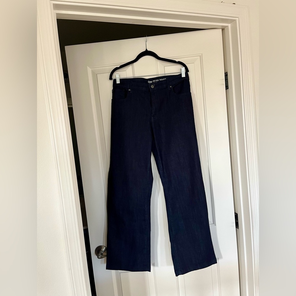 GAP Dark Indigo Mid Rise Wide Leg Jean Trouser